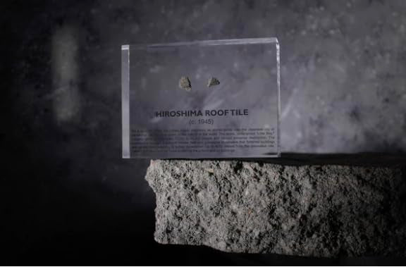 Authentic Hiroshima Tile Artifact Display, Encased in Crystal-Clear Lucite Acrylic, Handmade in the USA, From Hiroshima Site, For Display or Education Purposes, Unique World War II Relic