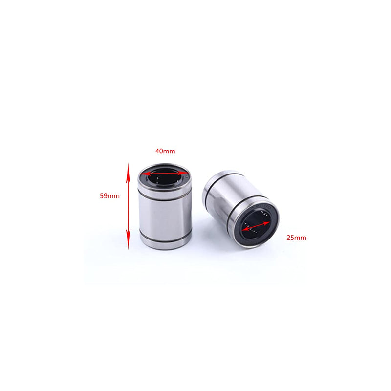 LM25UU Linear Ball Bearing, Bore Dia 25 mm, OD 40 mm, Width 59 mm, Used for Mechanical Sliding Tables, CNC Machine Tools, 3D Printers, Silver 2pcs 25x40x59mm 2