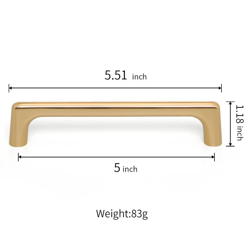 YAGU Modern 5 Pack Polished Brass Cabinet Pulls 5 Inch Hole Center Kitchen Drawer Handles Shining Golden Hardware for Bathroom Cupboard Dresser Wardrobe Closet 5 in hole centers