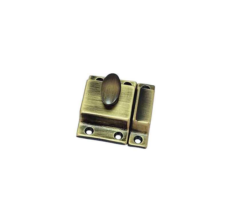 QCAA Traditional Large Oval Turn Cabinet Latch, Solid Brass, 2", for Cupboard & Other Furniture, Brushed Antique Brass, 2 Pack, Made in Taiwan Brushed Anqitue Brass