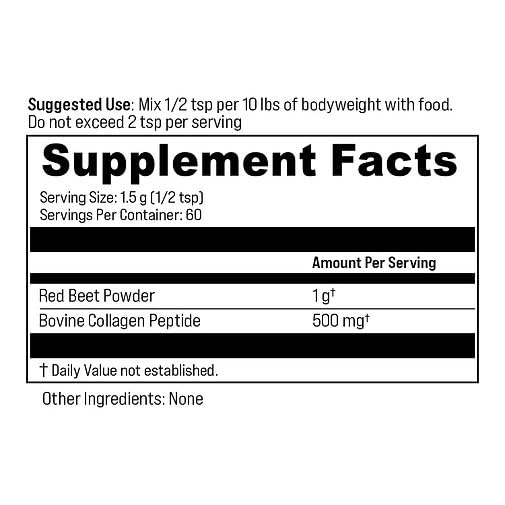 BILL & COO Best Lives Fiber Supplement with Bovine Collagen Peptides & Beetroot Powder for Dogs - Promotes Digestive, Heart and Liver Support - Dog Joints Supplement Formula - 90g