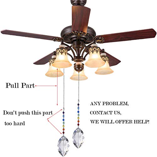 Crystal Ceiling Fan Pull Chains Chakra Hanging Pendants Prism Suncatcher, Pack of 2 (50mm Horse Eye) 38mm Horse Eye