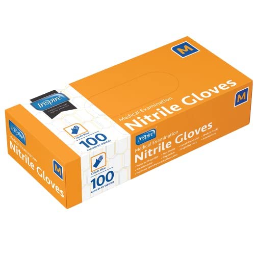 Inspire Nitrile Gloves | THE ORIGINAL Quality Stretch Nitrile Exam Cobalt Blue | Disposable Safety Gloves | 4.5 Gloves Medium Blue - Box of 100