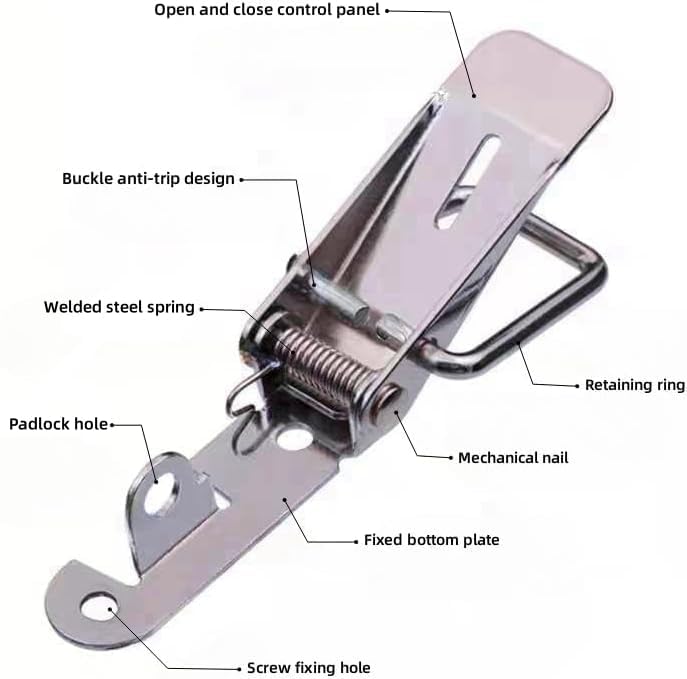 Latch, Stainless Steel Spring Loaded Toggle Latch,With locking hole, Silver Catch Hasp Clamp Clip Lock with for Cabinet, Wooden Case, Box (4 Pack)