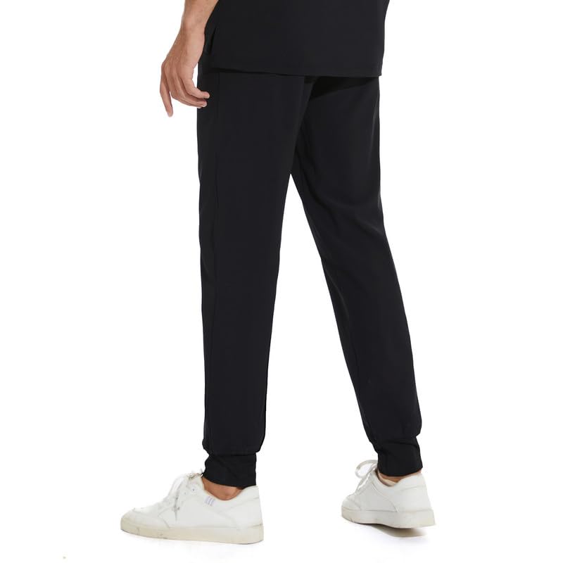 COZYFIT Scrub Pants for Men - Slim Jogger Pants with 5 Pockets, Yoga Waistband, Anti-Wrinkle Scrubs for Men Large Black