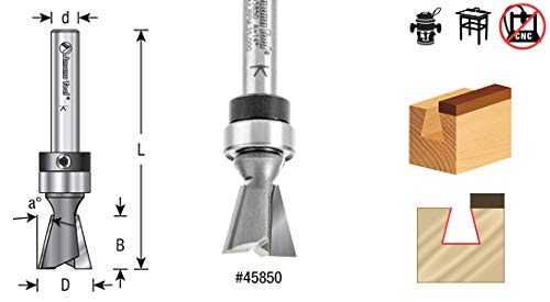 Amana Tool - 45852 Carbide Tipped Dovetail 14 Deg x 3/4 Dia x 3/4 x 1/2" Shank with Up