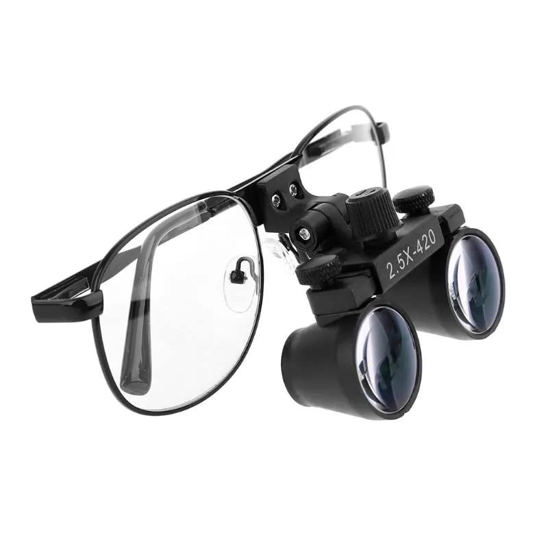 2.5X 3.5X Binocular Dental Loupes Surgical Magnifier Dentist Loupe Metal Eyeglasses Depth View (2.5x-420), Black 2.5x-420