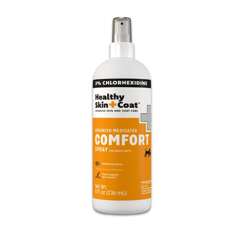 Advanced Medicated Comfort Pet Spray, 8 oz - for Dogs and Cats, for Hot Spots and Irritated Skin and Coat, 3% Chlorhexidine, Made in The USA