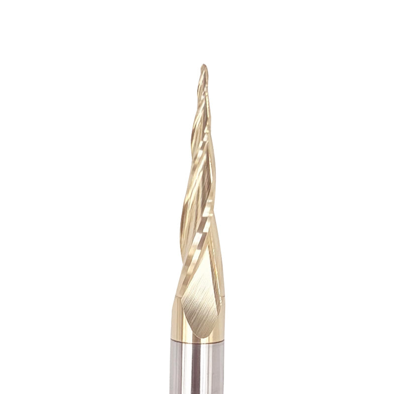 2PCS Tapered Ball Nose End Mills 1/4" Shank, 1/32" Cutting Diameter, 6.2 Degree, Solid Carbide CNC Router Bits wiith ZRN Coated for 2D/3D Milling Engraving Carving BRB462 6.2 Deg 1/32" CD x 1" CL x 1/4" SD x 3" OL 2