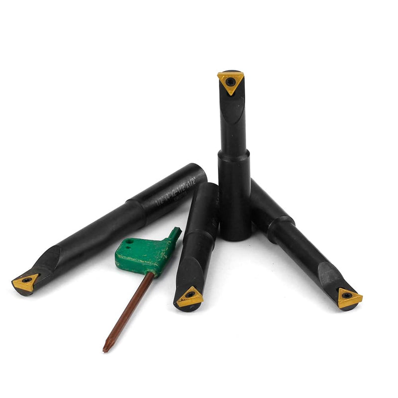 4 Pcs 1/2" Round Shank Indexable Boring Bar Set with TCMT21.51 TCMT110204 Indexable Carbide Inserts, 90 Degree