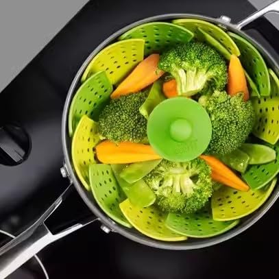 2pcs Foldable Steamer Basket,Silicone Vegetable Steamer Basket,Food Steamer,Pot Steamer Basket High Temperature Resistant Cooker Dish Steamer Basket For Steaming Fruit