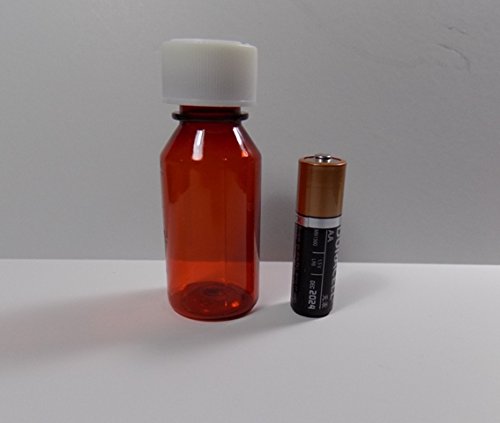 Lot of 50 Hard Side Graduated Oval 1 Ounce Plastic Amber Travel RX Medicine Bottles With Caps-Perfect for Travel-Very Strong Sidewall and Secure Cap