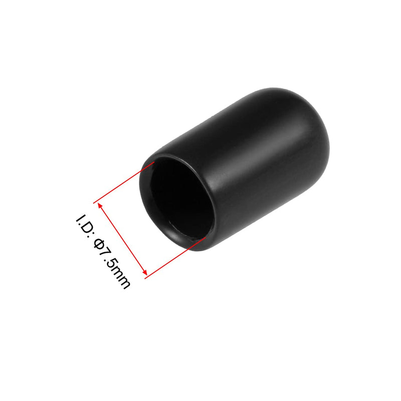 uxcell 50pcs Rubber End Caps 7.5mm ID Vinyl Round Tube Bolt Cap Cover Screw Thread Protectors Black, 0.3 inch