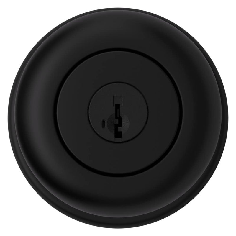 Kwikset Cove Entry Door Knob with Lock and Key, Secure Keyed Handle Exterior Doorknob, Front Entrance and Bedroom, Matte Black, Pick Resistant SmartKey Rekey Security 1 Pack Keyed Entry