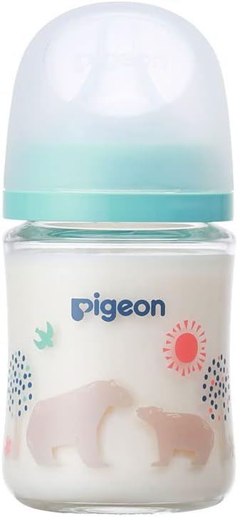Pigeon Breastfeeding Bottle, Bear, 6.3 fl oz (160 ml), 0 Months, Heat Resistant Glass, Light Blue - NewNest Australia