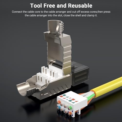 6-Pack Cat 8 RJ45 Connectors Tool Free, Cat8 Field Termination Plug Shielded RJ45 Modular Plugs for 2000MHz 2GHz 40G Double Shielded Solid LAN Cable 22AWG-24AWG 6 Pack