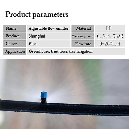 100PCS 0-260L/H Adjustable Irrigation Drippers Sprinklers 1/4 Inch Emitter Dripper Micro Drip Irrigation Sprinklers for Watering System (Blue) Blue
