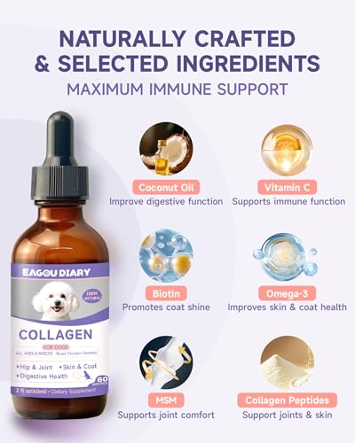 Eagou Diary Mushroom for Dogs - with Turkey Tail Mushroom for Dog, Lion’s Mane, Shiitake - Collagen for Dogs with Glucosamine, MSM - Hip & Joint Support