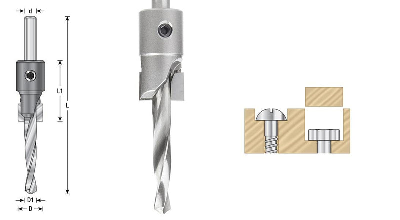 Amana Tool 55141 Carbide Tipped Shankless Counterbore with Slow Spiral #20 Screw 3/4 D x 5/16 Drill D x 5/16 Drill SHK 3/4 D x 5/16 D x 5/16 SHK