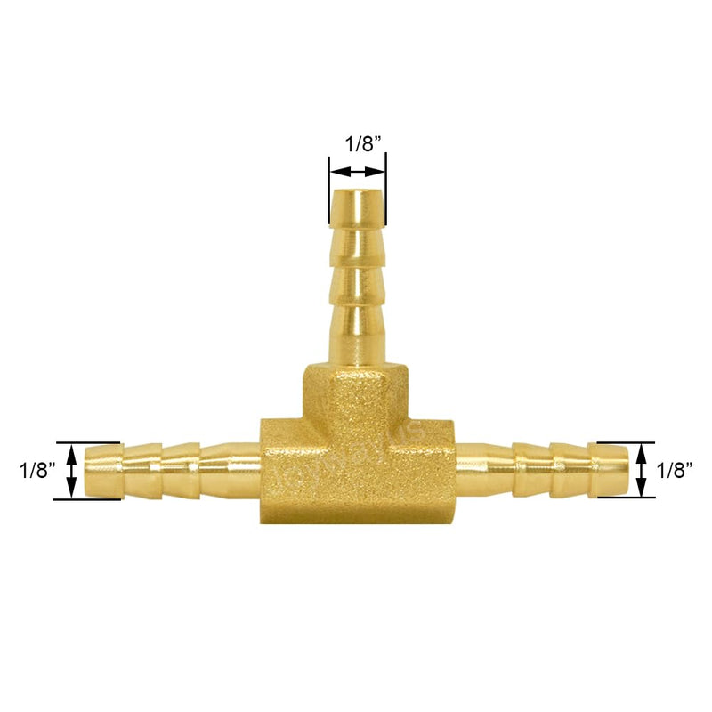 Joywayus 1/8" Brass Hose Barb, Tee 3 Way Union Pipe Fitting for Water/Fuel/Air (Pack of 3) Tee-1/8-3PCS