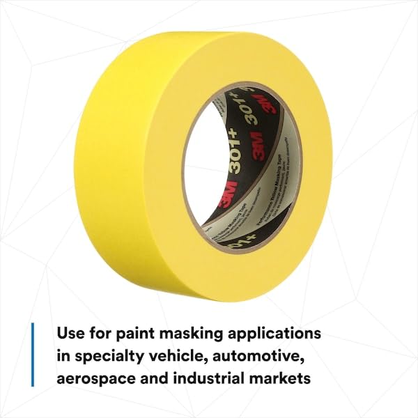 3M 301+ High Performance Masking Tape, Yellow, 48 mm x 55 m – High Performance Holding and Masking Tape for Automotive, Specialty Vehicle and Industrial Markets, 1 Pack 60.14 Yards 1.88 inches