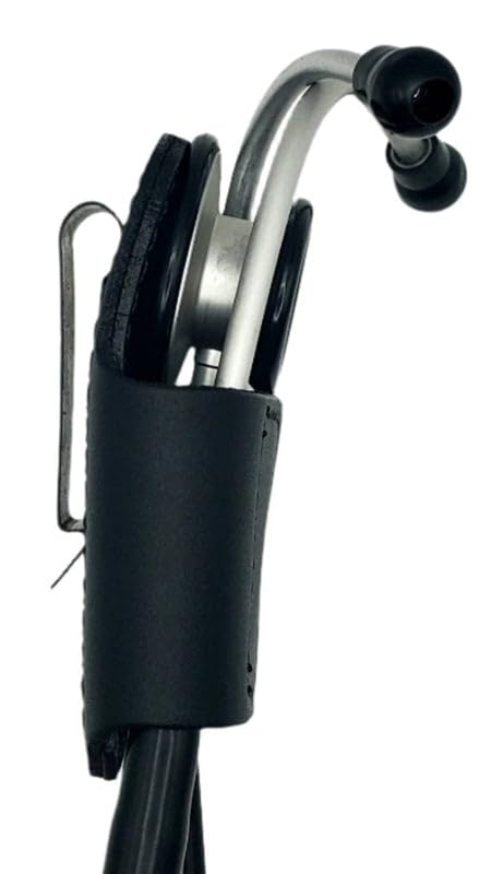 – The Original Leather Stethoscope Holder | Handmade in Maine | Sturdy Hip Clip | No More Neck Carrying or Loss (Black) Black