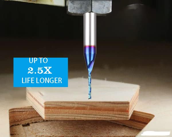 2PCS Upcut Spiral Router Bit 1/4 Shank 1/16 Inch Cutting Diameter 1/2 Inch CL 2 Inch OVL Solid Carbide with Blue NACO Coating CNC End Mill for Wood Engraving Carving HZU116 2pcs 1/16D*1/2CL*2OL