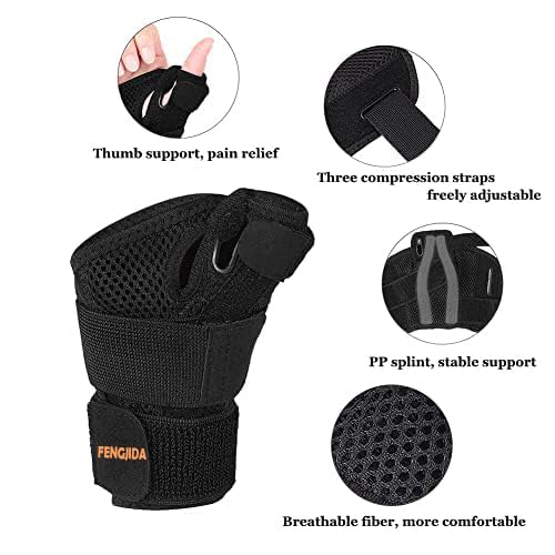 Thumb Brace - Carpal Tunnel Wrist Brace Relief and Tendinitis Arthritis Sprained, Thumb Spica Splint Wrist Support to Help Sleep, Treat Trigger Finger Splint Sprained Relieve Pain - Fit Left and Right Hands BLACK-Thumb Brace