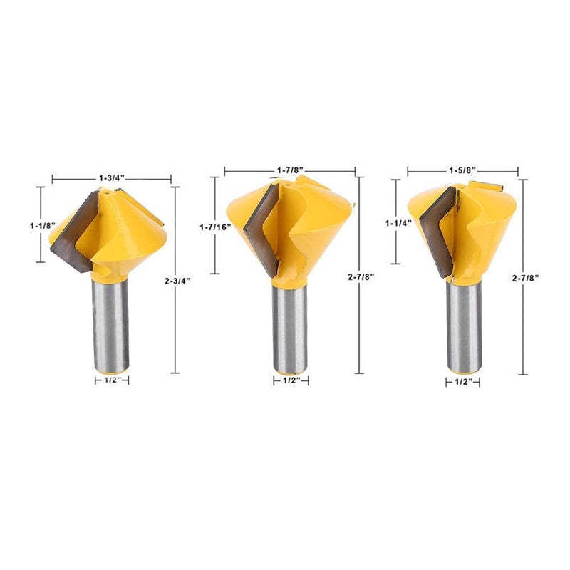 3pcs/Set Router Bit, 1/2" ShankBird's Mouth Glue Joint Woodworking Milling Cutter for Boxes Drawers Chests