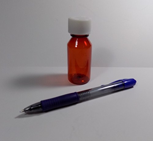 Lot of 50 Hard Side Graduated Oval 1 Ounce Plastic Amber Travel RX Medicine Bottles With Caps-Perfect for Travel-Very Strong Sidewall and Secure Cap