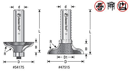 Amana Tool - 54175 Carbide Tipped Ogee 1/4 Radius x 1-3/8 Dia x 3/8 x 1/2" Shank For 7
