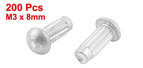 uxcell a15091700ux0635 Fastener 200 Pcs 1/8" x 5/16" Aluminium Round Head Solid Rivets Knurled Shanks
