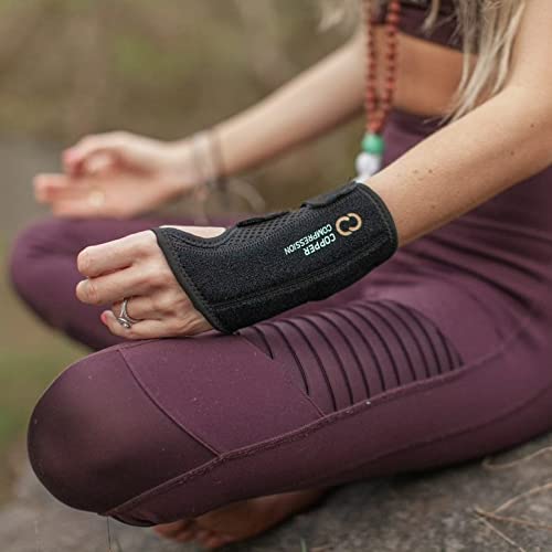 Copper Compression Wrist Brace - Copper Infused Adjustable Orthopedic Support Splint for Pain, Carpal Tunnel, Arthritis, Tennis Elbow, Tendinitis, RSI, Ganglion Cyst for Men Women - Right Hand - S/M Right Hand Small/Medium (Pack of 1)