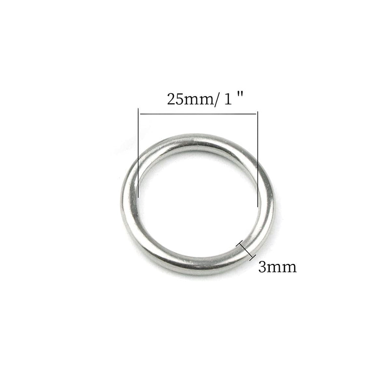 30 PCS Weldeding Stainless Steel O-Ring Welded Round Rings for Camping Belt, Dog Leashes, Luggage Accessories (3mm×25mm ID) 3mm×25mm ID