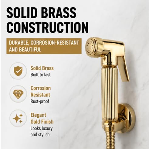 FTVOGUE Solid Brass Wall Mount Shower Toilet Bathroom Handheld Bidet Diaper Spray Sprayer Shattaf Kit