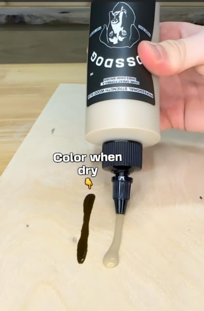 BOSSDOG Brown Wood Glue 16 fl oz. Strong Bond, Fast Drying, Cutting Board Safe, Dries Dark Brown, Carpentry Projects, DIY Home Repair, Woodworking, Furniture Repair. Made by a Maker, for Makers