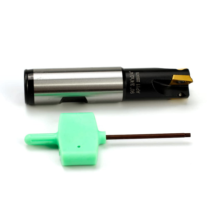 OSCARBIDE Indexable End Mill, 3/4" Shank, 3/4" Cutting Dia, 3-1/2" Length, 90°, AP11, 3 Flutes, 3pcs APKT11T3 Carbide Inserts
