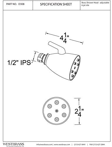 Westbrass 2-1/4" Brass 6-Jet Adjustable Shower Head, Satin Nickel, D308-07
