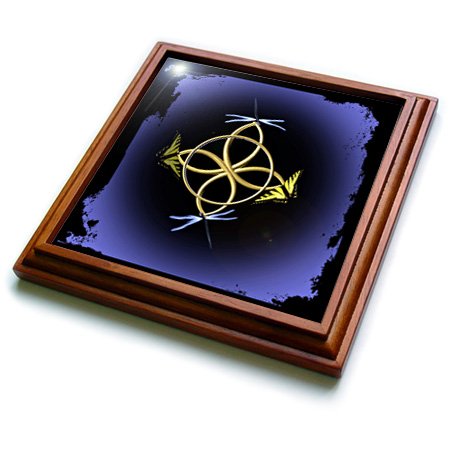 3dRose a Gold Celtic Knot with Butterflies and Dragonflies Trivet with Ceramic Tile, 8 by 8", Brown