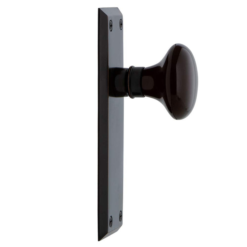 Nostalgic Warehouse New York Plate Single Dummy Brown Porcelain Door Knob in Timeless Bronze