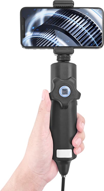 Articulating Borescope Inspection Camera, 0.24in,180° Rotatable Head, 1M/3.28FT, IP67 Waterproof, 6 LED Lights, Android iOS Compatible black