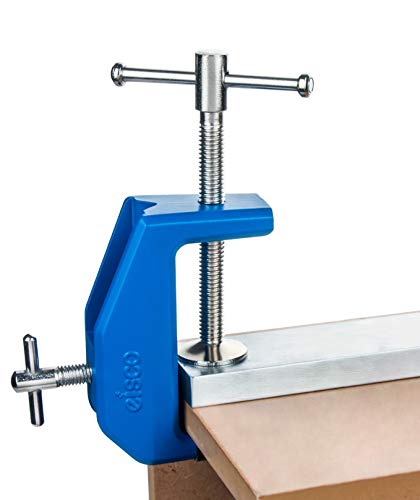 EISCO Heavy Duty Multi-Purpose Table Clamp - Vinyl Coated Grip and Swivel Pad - Built-In Rod & Pulley Holder - Fits Surfaces up to 2.55" Thick - Die-Cast Metal