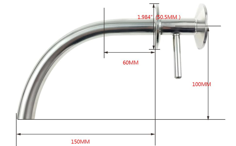1.5" Tri Clamp Dip Tube with 3/4" 90 Degree Elbow Pipe SS304