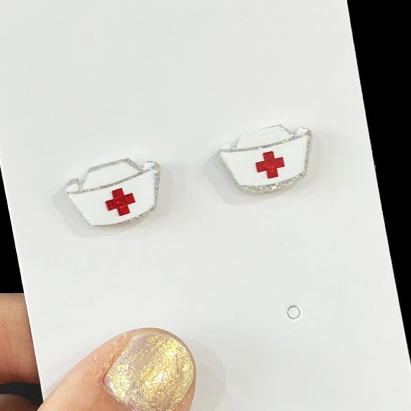 Nurses Day Stethoscope Medical Hat Heart Stud Earrings Set for Women Lightweight Acrylic Doctor Nurses Week Appreciation Gifts Cutie Creative Birthday Mother's Day Nurse Holiday Gifts