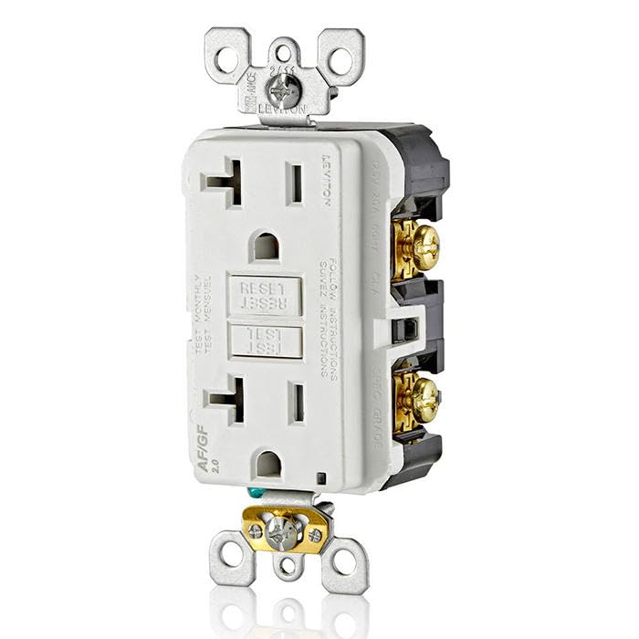 Leviton Dual-Function AFCI/GFCI Outlet, 20 Amp, Self Test, Tamper-Resistant with LED Indicator Light, Protection from Both Electrical Shock and Electrical Fires in One Device, AGTR2-W, White GFCI/AFCI Combination
