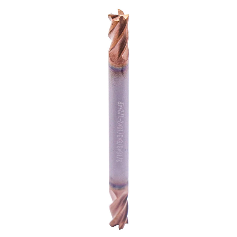 5 Pack 3/16" 4 Flute Double End Solid Carbide Square End Mill, TiSiN Coated | 35° Helix, 3/16" Cutting, 3/16" Shank, 3/8" LOC, 2-1/2" OAL, for Milling Alloy Steel, Carbon Steel, Cast Iron 3/16 in 5