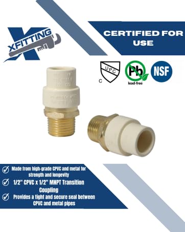 10 Pack XFITTING 1/2" Male NPT x 1/2" CPVC Adapter, 1/2" CPVC Male Coupling