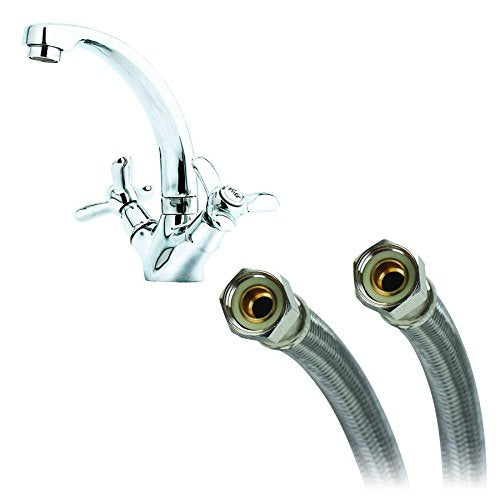 Fluidmaster B6F12 Faucet Connector, Braided Stainless Steel - 3/8 Female Compression Thread x 3/8 Female Compression Thread, 12-Inch Length 12 Inch