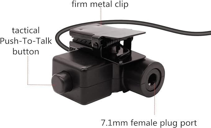 Tactical Headset U94 PTT Adapter U174 7.0mm Plug TP120 Push to Talk Button Connector Cable for UV-9R Pro 8W UV-9G Plus GT-3WP BF-9700 BF-A58 UV-5S UV-XR GMRS Radio (Civilian Wiring Type) Civilian Wiring Type
