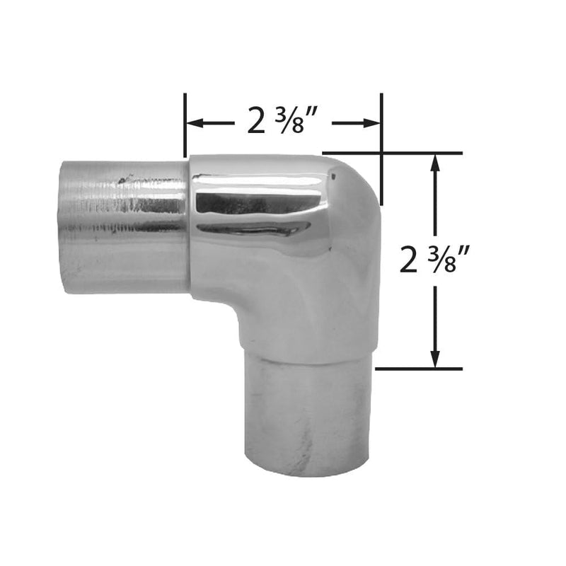 2" Dia. x 2-3/8" H Polished Brass 90 Degree Flush Elbow Fitting for 2-inch Bar Rail